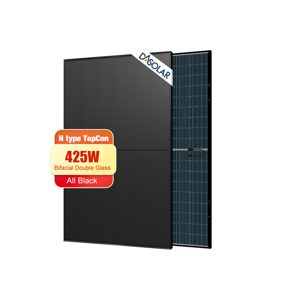 DAS Solar 425W Módulo fotovoltaico bifacial totalmente preto 420W 430W 440Watt Painel solar tipo N para uso doméstico e comercial
