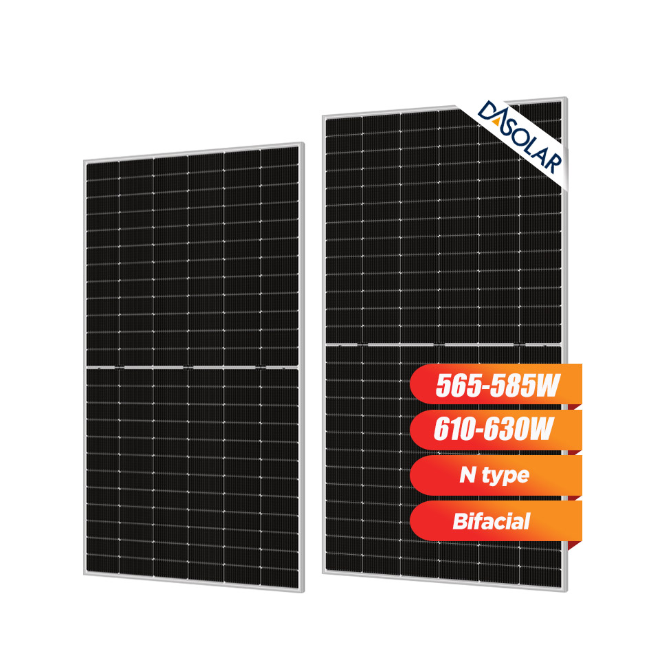 Pneu 1 N Tipo Painel Solar 570W 580W 610W 630W Módulo Solar Fotovoltaico DAS Bifacial com Vidro Duplo